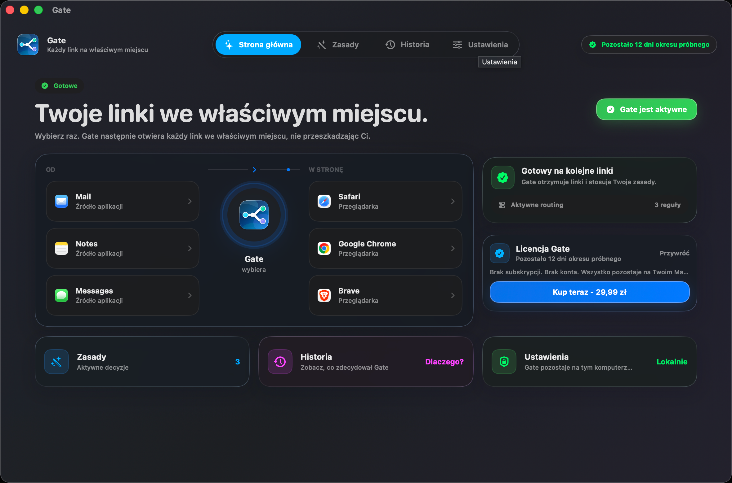 Gate — Każdy link otwiera się tam, gdzie trzeba. Wybierz przeglądarki raz. Resztą zajmie się Gate.