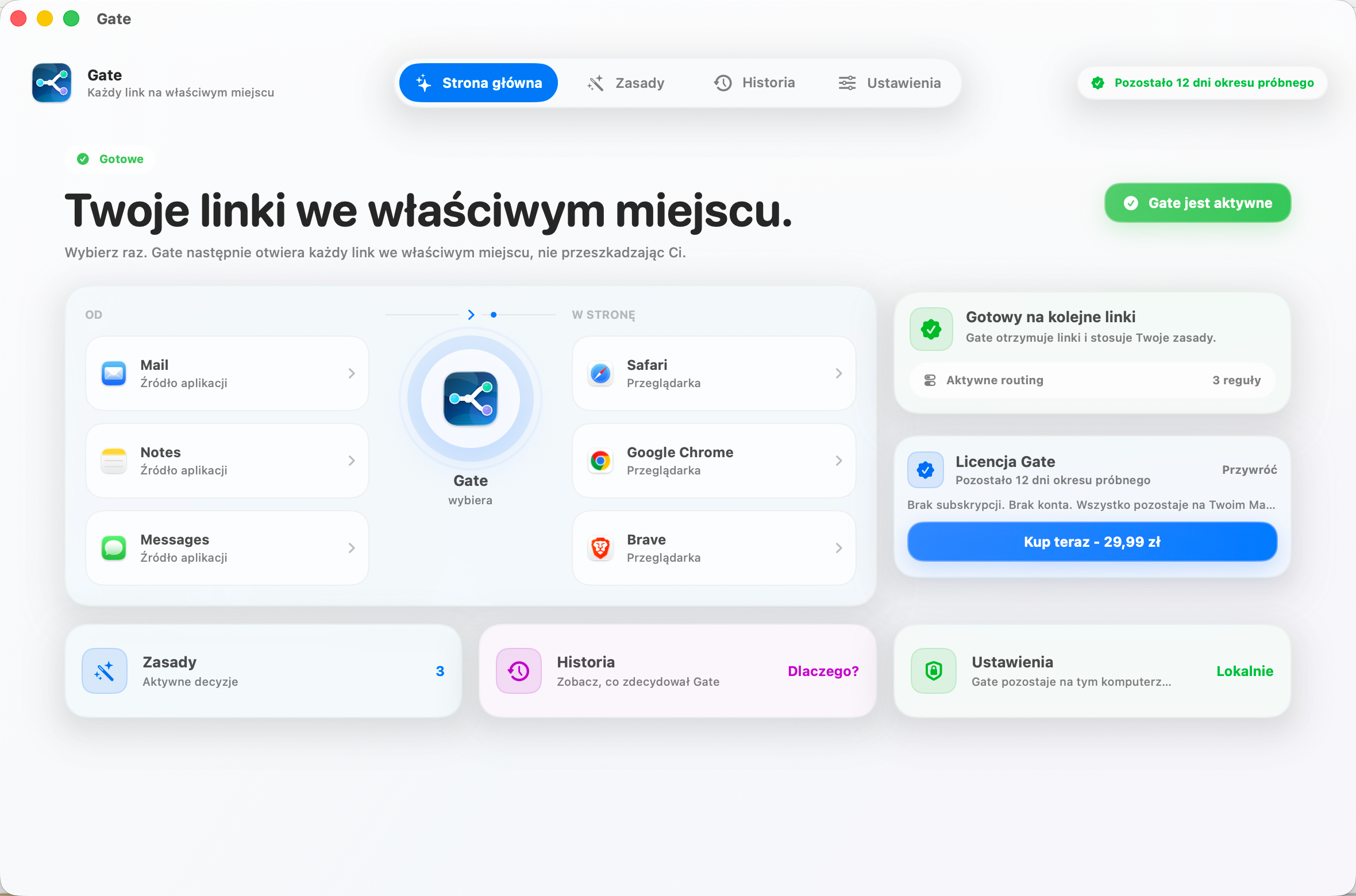 Gate — Każdy link otwiera się tam, gdzie trzeba. Wybierz przeglądarki raz. Resztą zajmie się Gate.