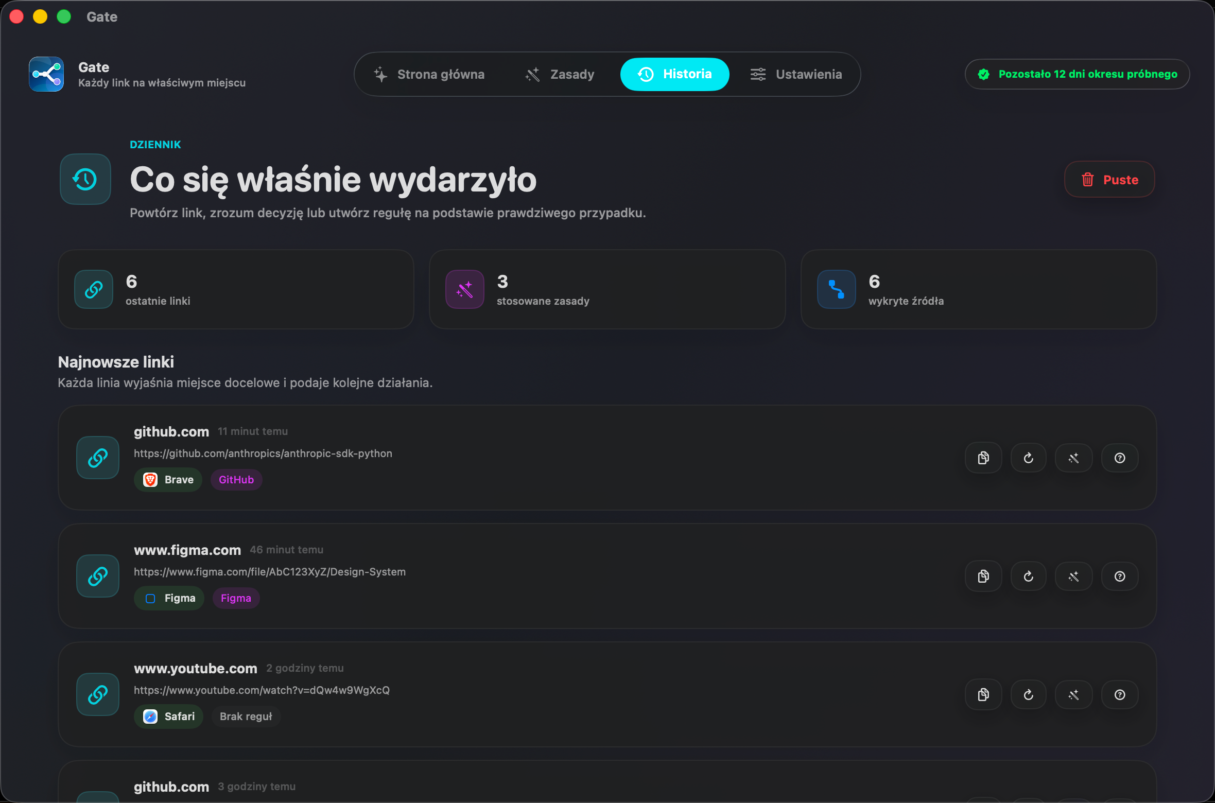 Gate — Zobacz, dlaczego Gate zdecydował. Odtwórz link, zrozum go i zamień w regułę.