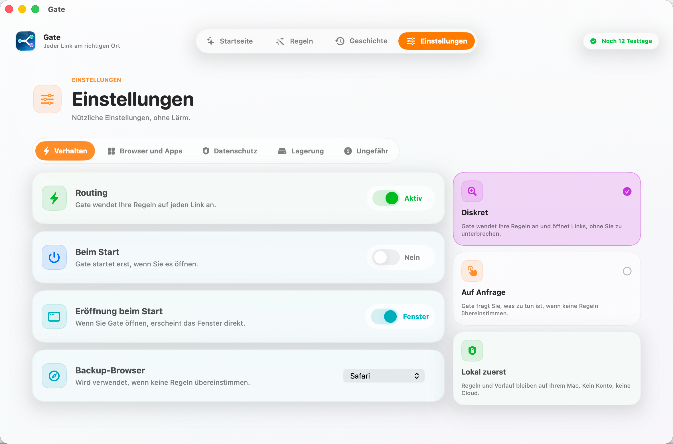 Gate — Alles bleibt auf Ihrem Mac. Kein Konto. Keine Cloud. Kein Abo.
