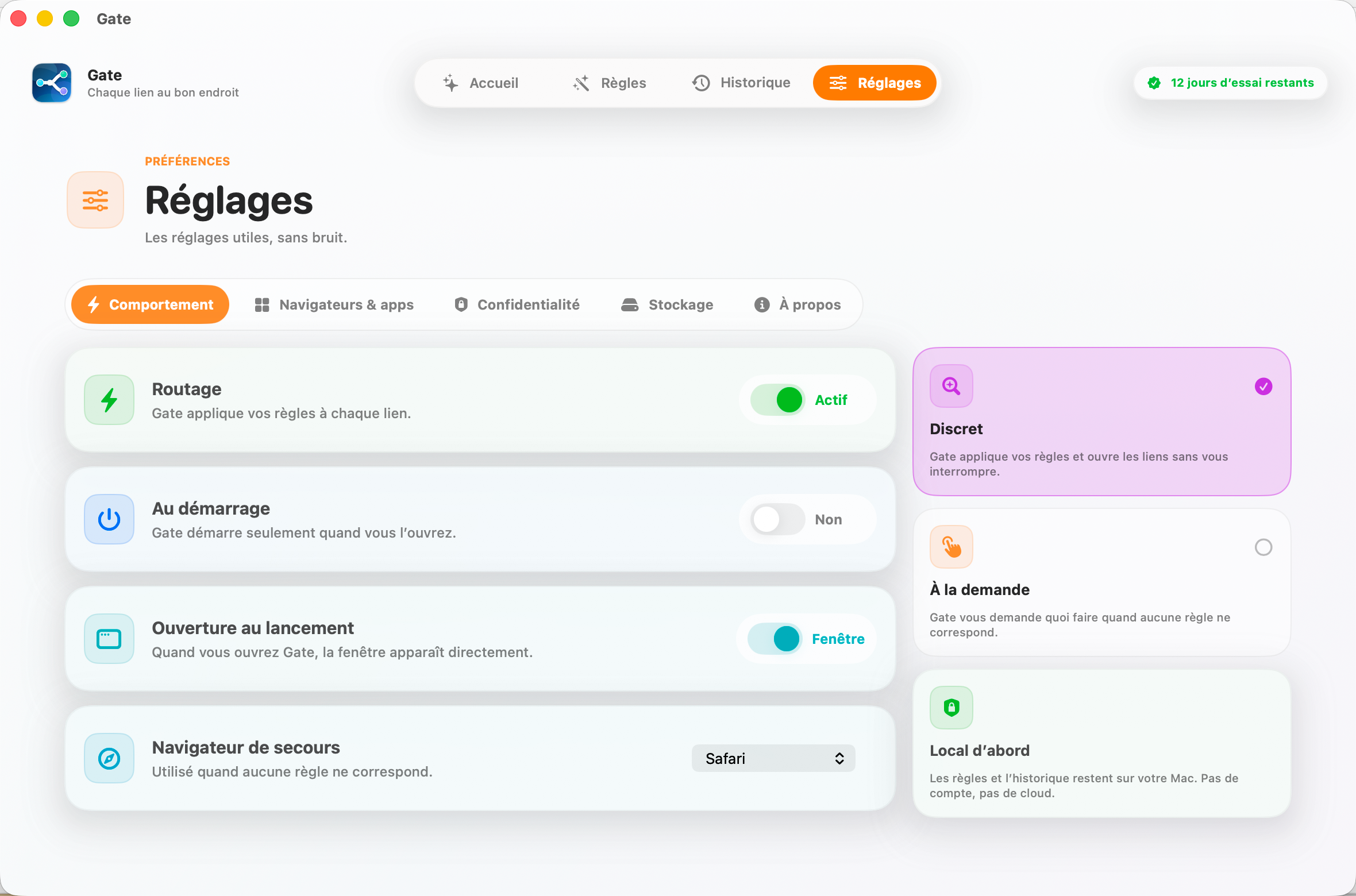 Gate — Tout reste sur votre Mac. Aucun compte. Aucun cloud. Aucun abonnement.